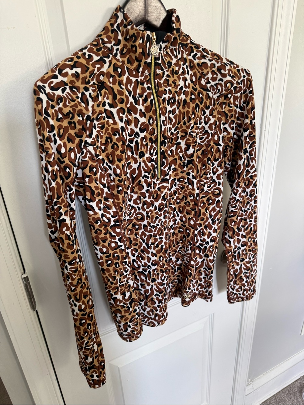 Lilly Pulitzer Leopard Print Zip-Front Pullover in Brown and Black - Picture 3 of 6